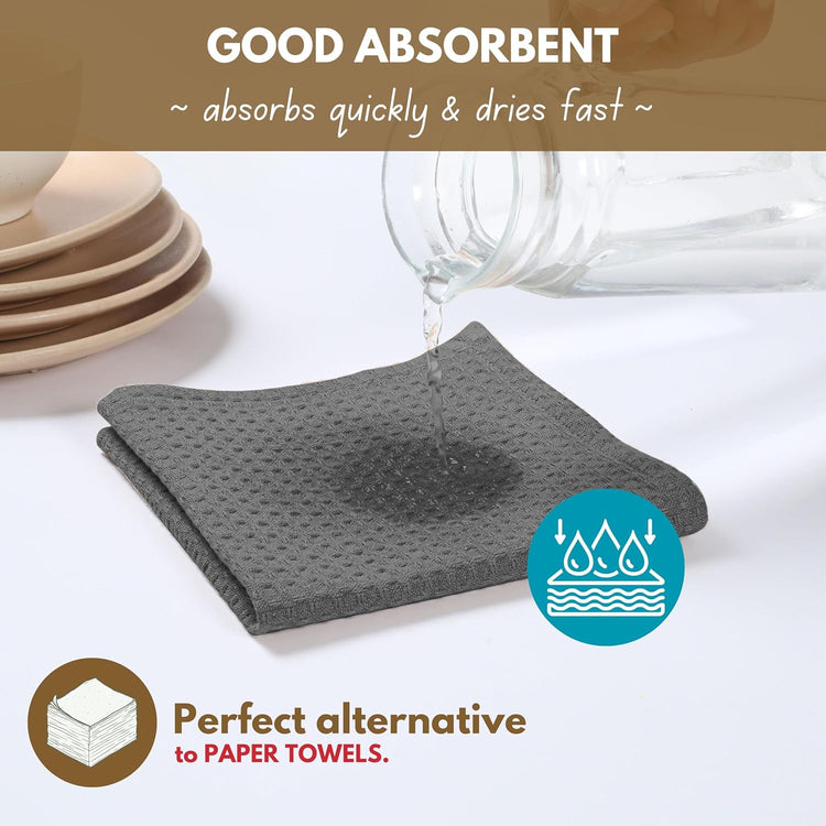 Native Fab Cotton Kitchen Towel with Hanging Loop 16x26 inches, 4-Pack, Waffle Weave Kitchen Towels for Cleaning Drying, Washcloths Soft & Absorbent Cloth Rags, Bar Towel, Dish Cloth, Grey - Nestoria