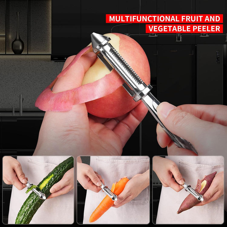 MAD SHARK Vegetable Peeler for Kitchen, Potato Peeler, Fruit Carrot Veggie Peelers, Design with Ergonomic Non-Slip Handle, I-Shaped Stainless Steel Serrated(Flat/Serrated Blade 2 in 1)