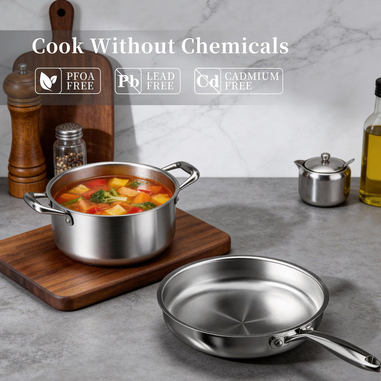 Stainless Steel Cookware Set Pots And Pans Set with Steamer Basket