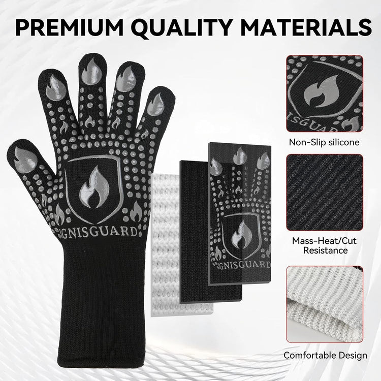 BBQ & Grill Gloves, Oven Gloves, 1472°F Silicone Oven Mitts Heat Resistant Grilling Gloves Fireproof Non-Slip for Barbecue Cooking Baking Smoking, 1-Pair Gray(L)