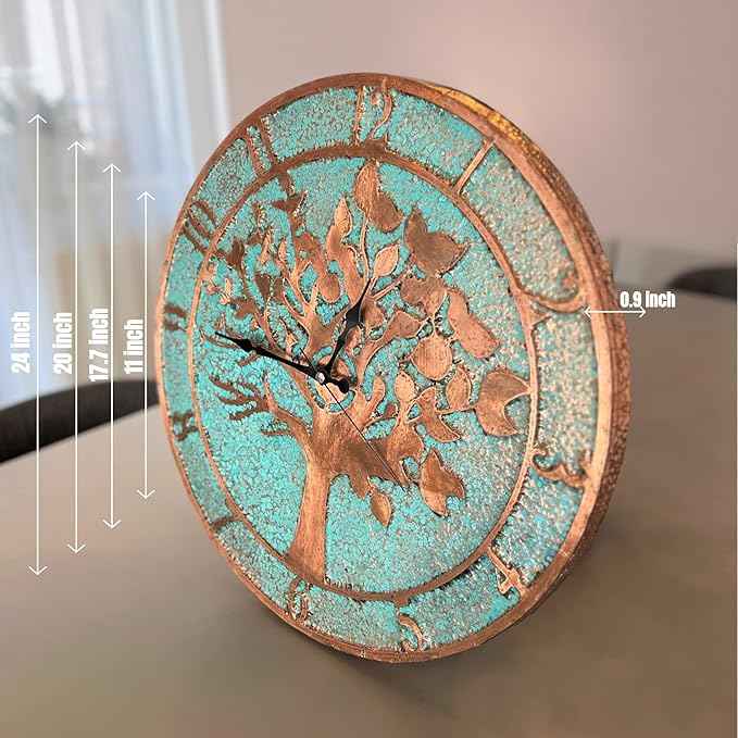 Handmade Copper Wall Clock Artisan Touch in Every Piece - Eternal Tree Wall Decor Copper Clock for Living Room, Office, Kitchen & Bedroom (24 Inch)