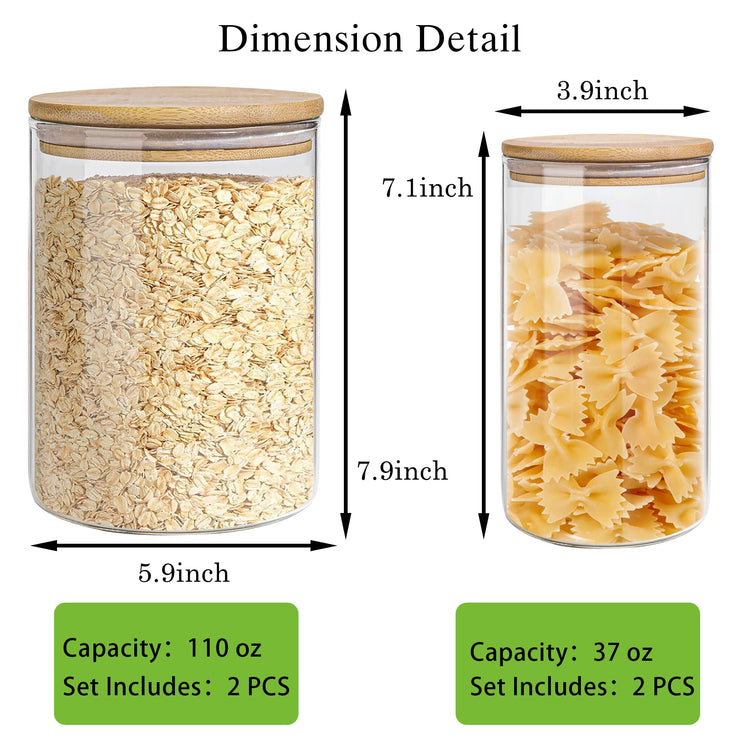 Glass Storage Jars Set Elegant Containers with Airtight Bamboo Lids