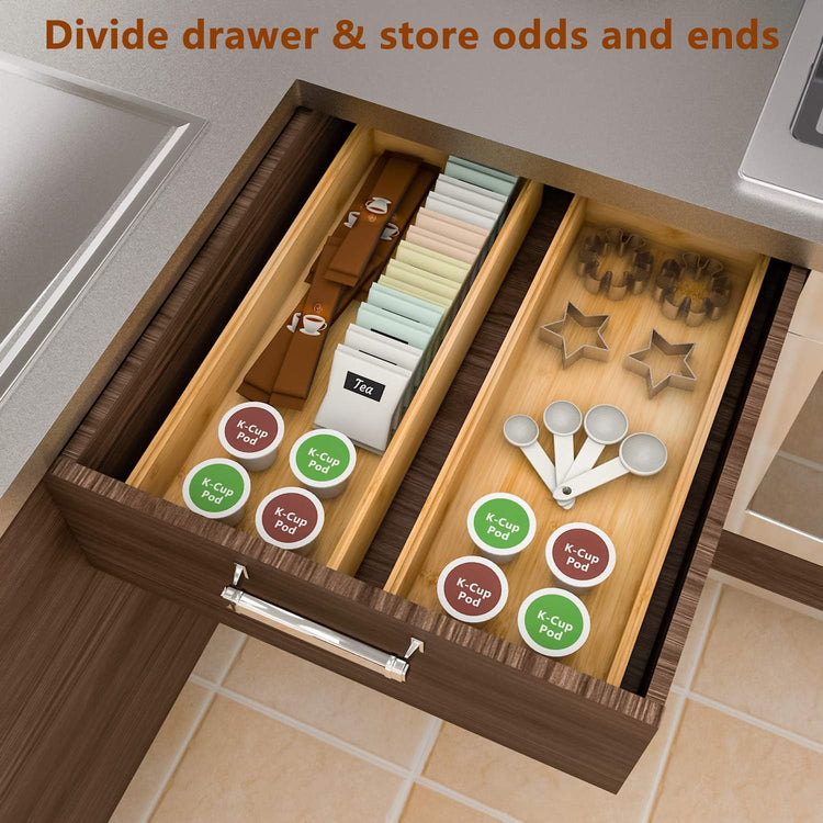 Drawer Organizer Storage Box Kitchen - Wood Stackable Tray Utensil Organizer for Office Drawers,Cabinets,Shelves,Pantry,or Bathroom Counter,Drawer Dividers for Silverware Set of 2(15x6x2.5inch)