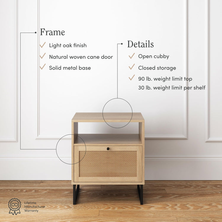 Mina Rattan Wood End Side Accent Table Nightstand with Storage for Living Room or Bedroom