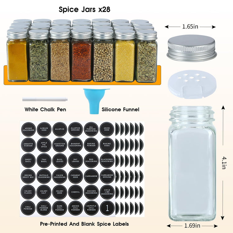 Spice Rack Organizer with 28 Spice Jars