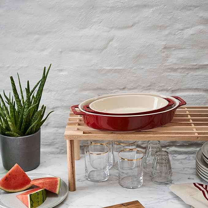 STAUB Ceramic Oval Baking Dish Set, 2-piece, Cherry