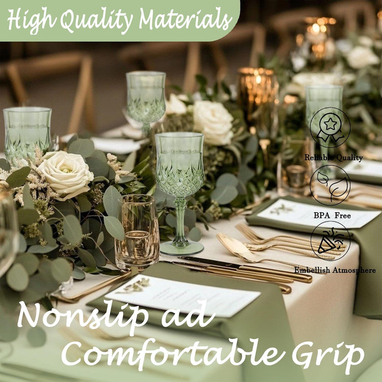 Plastic Wine Glasses,Plastic Goblets Vintage Style Cordial Drinking Glasses for Wedding Reception, Grand Event Party Supplies (24, New Green)