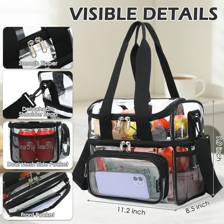 Clear Bag Double Decker Lunch Bag for Stadium Events Adult Large Transparent Tote for Men