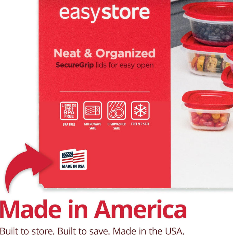 Rubbermaid EasyStore Rectangle and Square Containers, 22-Piece Set, Food Storage Containers, Food Storage Containers with Lids