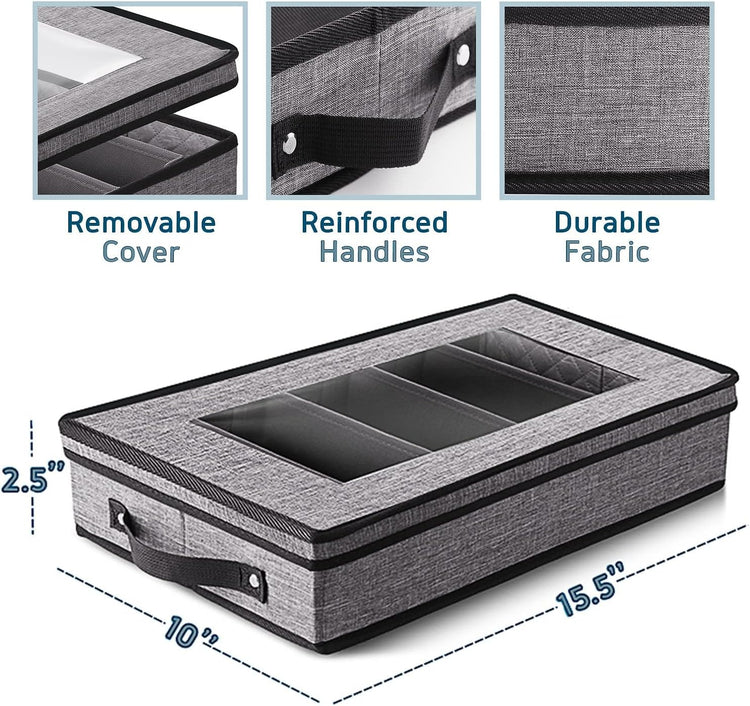 Flatware & Utensil Storage, Durable Silverware Storage Box with Padded Dividers, 5 Compartment Flatware Storage Case, Silverware Case with Handles, Protects and Organizes Cutlery, Grey