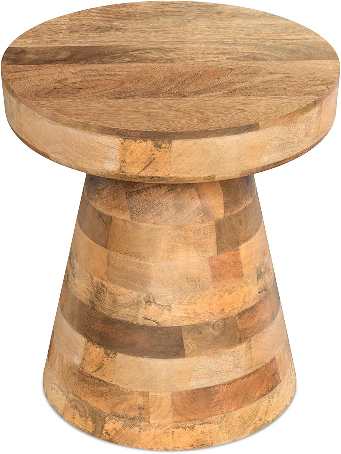 SIMPLIHOME Robbie Accent Table - 16 inch Wide Solid Mango Wood End Table in Natural, Boho Contemporary Rustic Side Table for Living Room or Bedroom with Multipurpose Function, Assembled