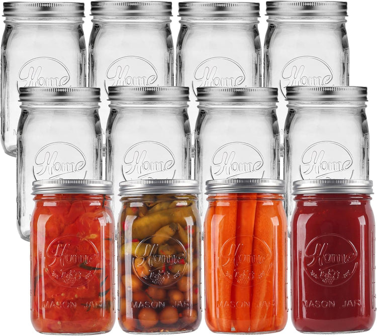 12 Pack Wide Mouth Mason Jars 32 oz - Heavy Duty Glass Quart Mason Jars With Airtight Lids for Pickling, Canning, Food Storage, Meal Prep and Fermenting, Leak Proof