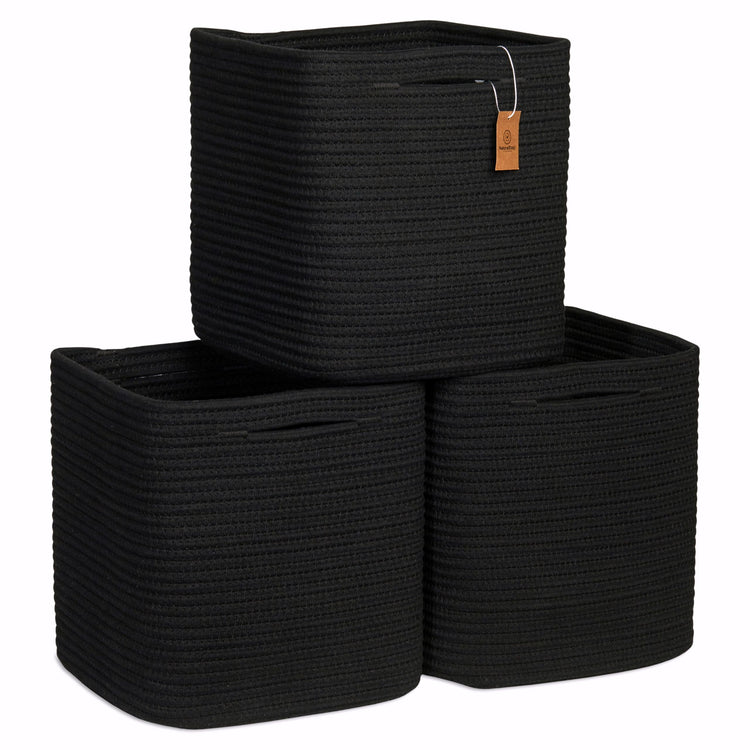 Storage Cubes 11 Inch Cotton Rope Woven Baskets for Organizing (3 Count)