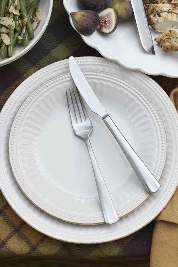 Lenox 891196 French Perle Groove White 12-Piece Pasta Bowl Dinnerware Set, Service For 4