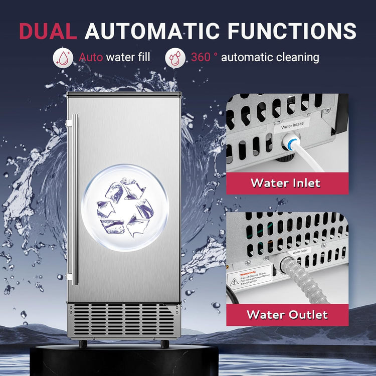 Commercial Under Counter Ice Maker Machine, 80Lbs/Day with 24lbs Storage, Built-in Freestanding Ice Maker, Auto-Cleaning, 24H Timer, for Commercial & Home Use. (Stainless Steel)