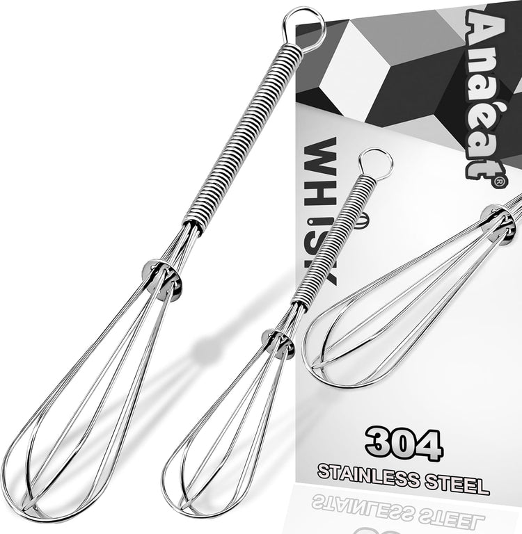 Anaeat Mini Wire Whisks, Set of 2 Portable Stainless Steel Kitchen Tiny Whisk & Egg Beater with Thick Wire - Sturdy Small Mixing Balloon for Cooking, Blending, Whiping, Beating and Stirring (5" + 7")