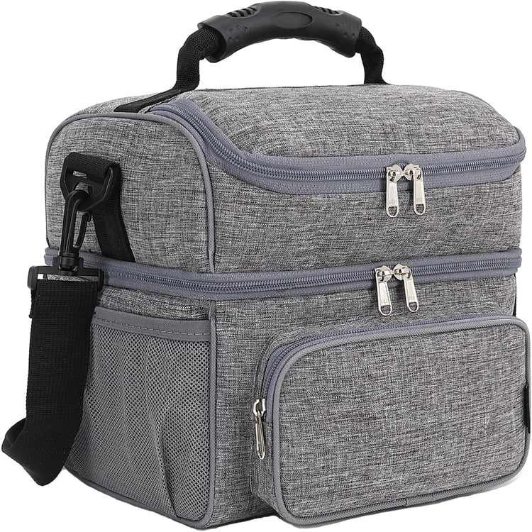 FlowFly Double Layer Cooler Insulated Lunch Bag Adult Lunch Box Large Tote Bag for Men, Women, With Adjustable Strap,Front Pocket and Dual Large Mesh Side Pockets