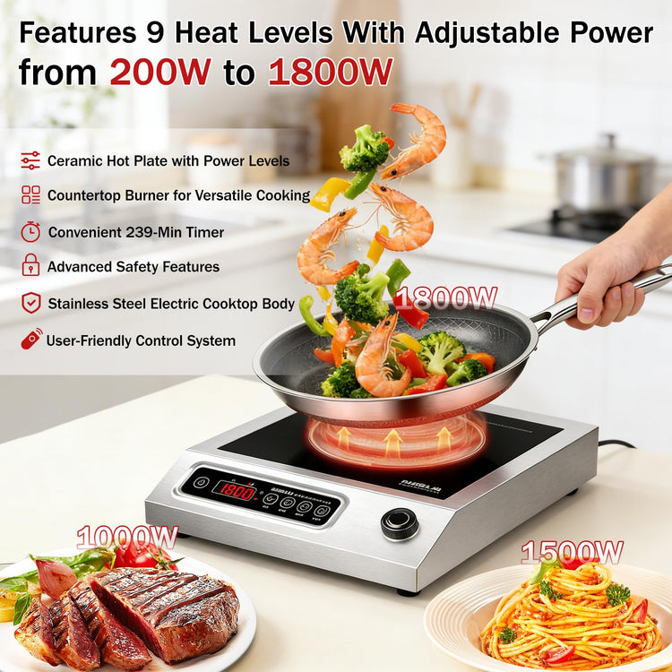 1800W Hot Plate Electric Induction Cooktop Portable Infrared Burner