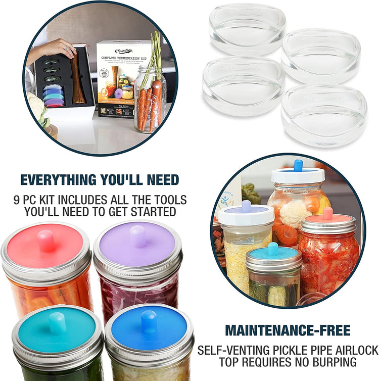 Masontops Complete Mason Jar Fermentation Kit - Easy Small/Regular Mouth Jars Vegetable Fermenting Set - DIY Equipment Essentials
