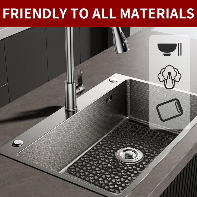 WAFT YEARN Sink Mats Sink Protectors Dish Racks Dishwasher Safe Grid Mats for Kitchen Sink Silicone Protect Sink from Stains Damage Scratches Non Slip Heat Resistant Rust Resistant 16"X12.5" Black