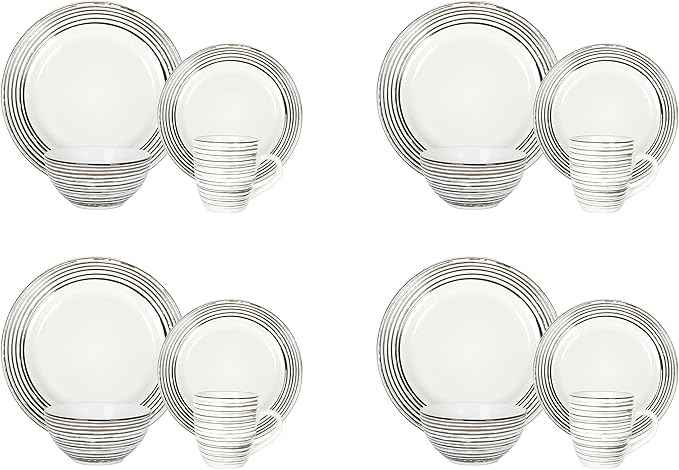 16 Piece Dinnerware Set, Ceramic Plates and Bowls Sets for 4, Microwave and Dishwasher Safe, Handcrafted Tree Bark Series Dish Set, White Birch