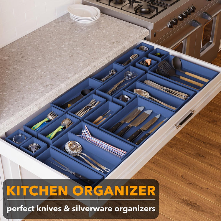 21 Piece Bamboo Drawer Organizer Storage Boxes Set