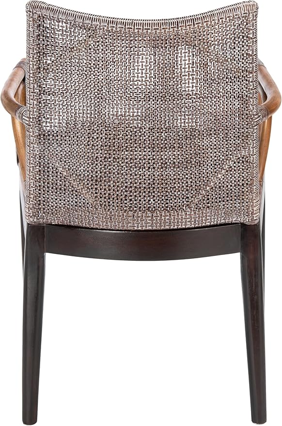 SAFAVIEH Home Collection - Gianni Brown & Dark Brown Solid Wood Rattan Arm Chair, Tropical Coastal Accent Seating for Living Room or Dining Space (SEA4011C)