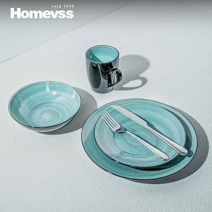 Stoneware Sonoma Dinnerware Set, Black + Speckled Spin Wash Turquoise