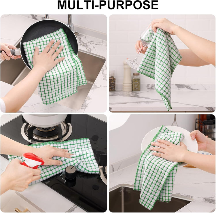 Kitinjoy Cotton 6 Pack Terry Kitchen Towels, 16 x 25 Inches Super Soft and Absorbent Dish Towels, Quick Drying Hand Towels for Kitchen Drying, Green - Nestoria