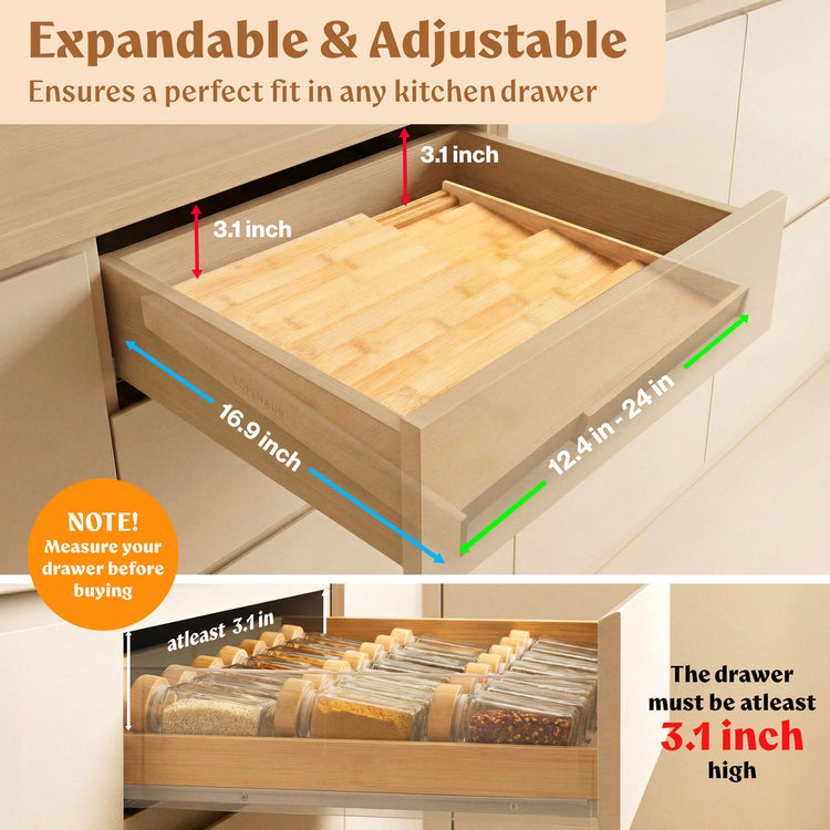 Bamboo Spice Drawer Organizer