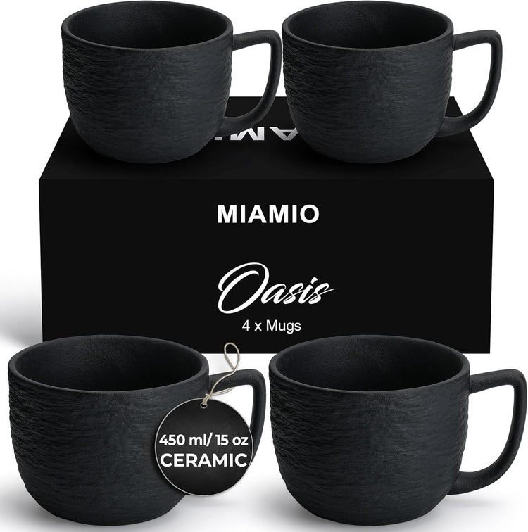 MIAMIO β 15 oz Coffee Mugs/Mug Set of 4 - Ceramic Mug for Coffee, Latte, Cappuccino, and Tea - Oasis Collection