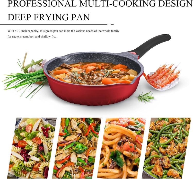 Vinchef Nonstick Skillet with Lid, 11In/5Qt Aluminum Deep Frying Pan with Lid and Heat Indicator, Anti Scratch and Anti Stain Deep Saute Pan, Induction Compatible