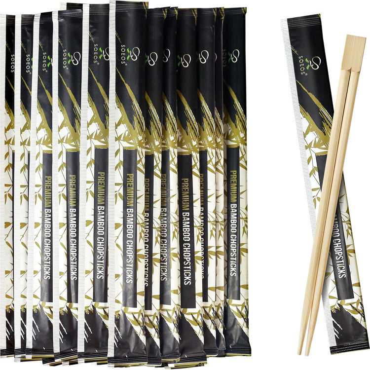 Soeos 200 Disposable Chopsticks Bulk - Natural Wooden Chopsticks & Bamboo Chopstick for Sushi, Takeout, Party - Splinter-Free, Individually Wrapped Single-Use Chopstick (Approx.200 Pairs)
