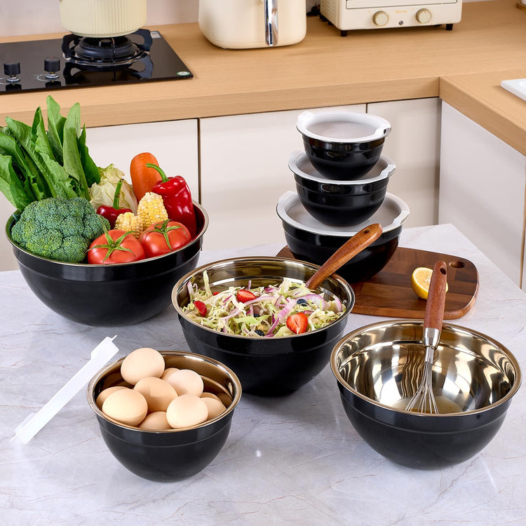 Black Mixing Bowls with Lids Set of 7