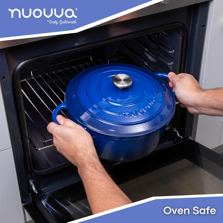 Cast Iron Dutch Oven with Lid – Non-Stick Ovenproof Enamelled Casserole Pot – Sturdy Dutch Oven Cookware – Dark Blue, 7.3-Quart, 30cm – by Nuovva - Nestoria