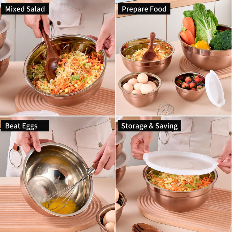 Rose Gold Mixing Bowls with Lids Set of 7
