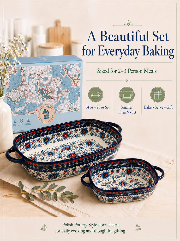 2 Piece Polish Pottery Style Ceramic Baking Dish Set (2 Count)