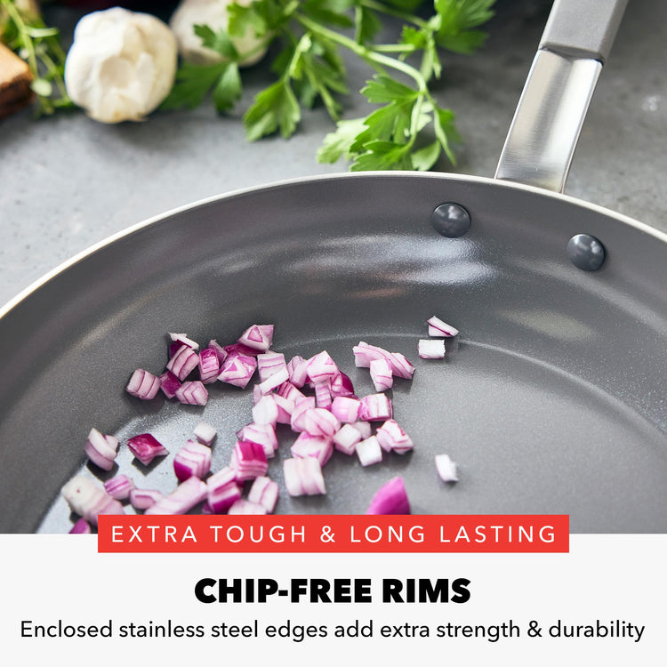 x Bobby Flay Stainless Steel 12” Frying Pan Skillet & Glass Lid