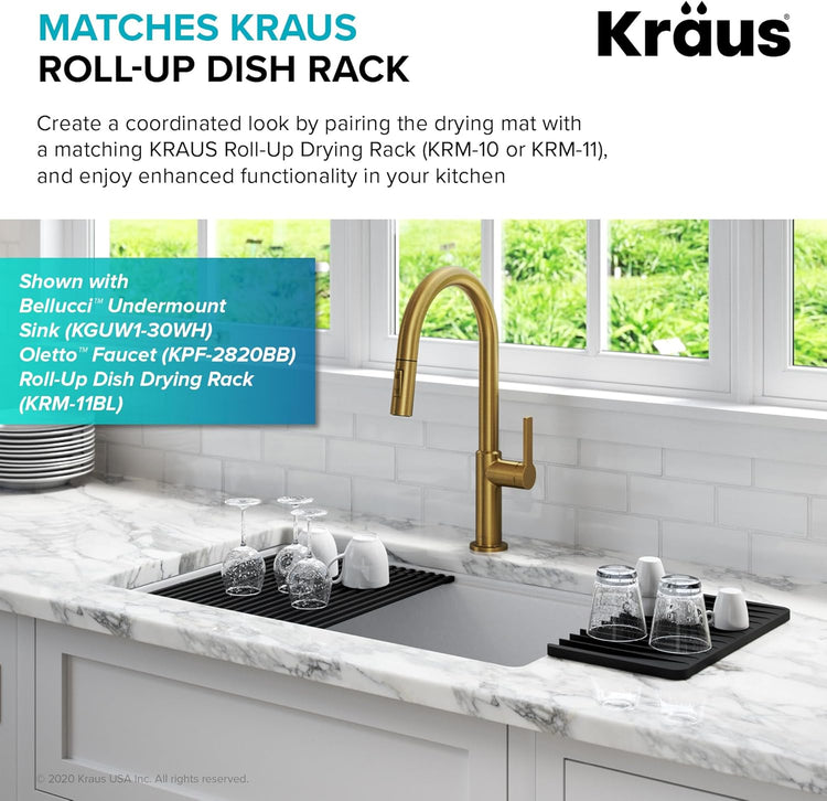 Kraus Self-Draining Silicone Dish Drying Mat or Trivet for Kitchen Counter in Dark Grey, KDM-10DG