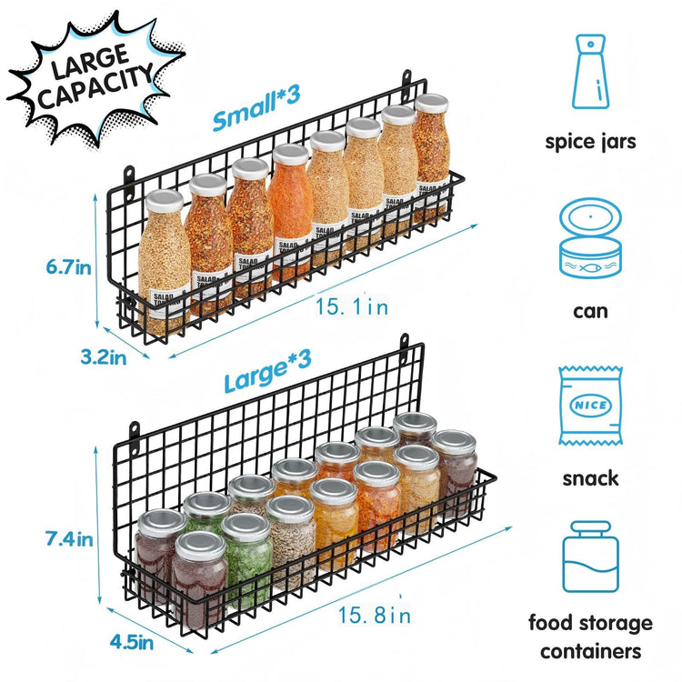 6 Tier Spice Rack Organizer with Door Hook