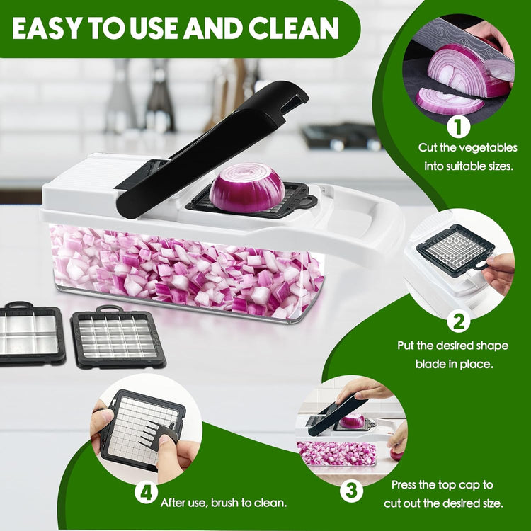 Vegetable Chopper, 10 Blades Slicer Onion Dicer, Multi 23-in-1 Veggie Mandoline Food Cutter for Tomato Fruit, Vegetable cutter with Hand Protector, Egg Separator & Slicer, Container(White)