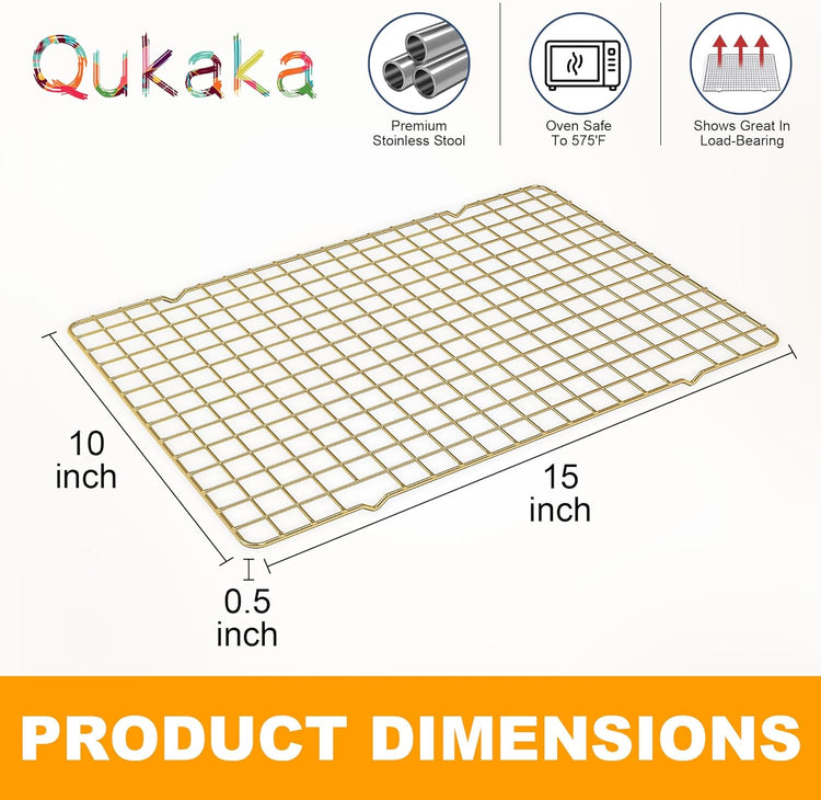 2-Pack Cooling Racks for Cooking and Baking - 10" x 15"Heavy Duty Stainless Steel Wire Rack for Baking, Grilling, Roasting - Oven & Dishwasher Safe - Fits Jelly Roll Sheet Pan(Gold)
