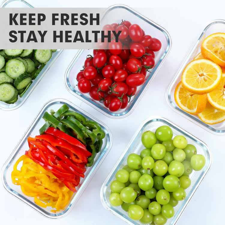 5 PACK 36 OZ Glass Meal Prep Containers Set with Lids (5 Count)