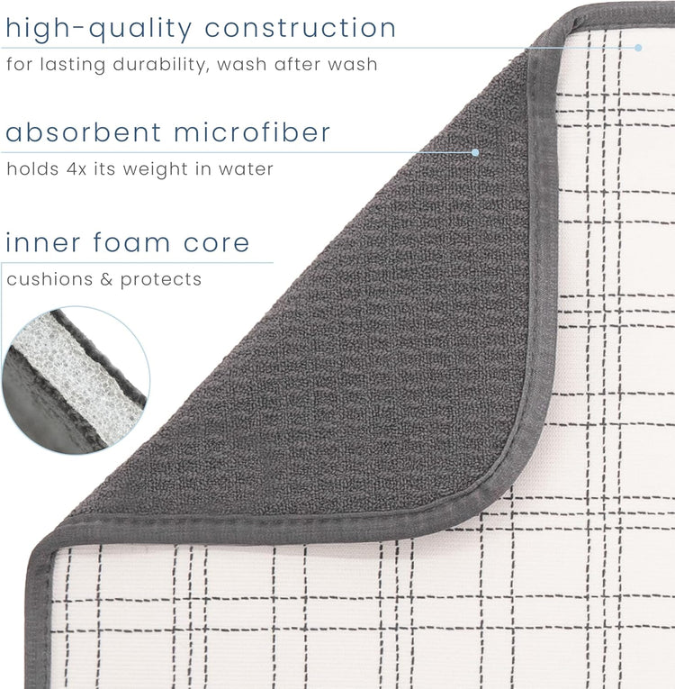 S&T INC. Dish Drying Mat, 16” x 18”, Absorbent Microfiber Kitchen Counter Mat, Dish Drying Pad for Dishes, Utensils, Pots and Pans, Large, Stitched Plaid