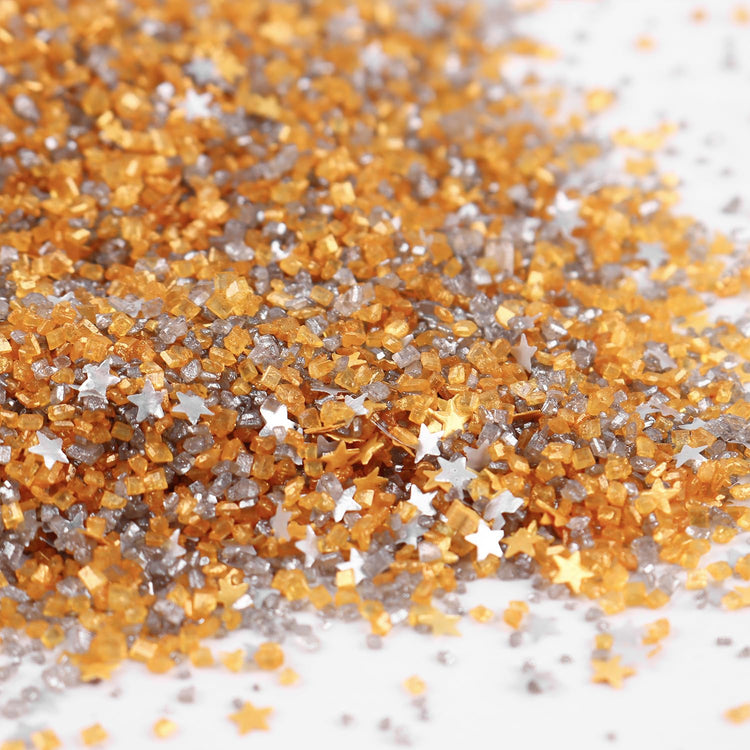 Gold Sanding Sugar Edible Silver Glitter Stars Mix (3.5 Ounce)