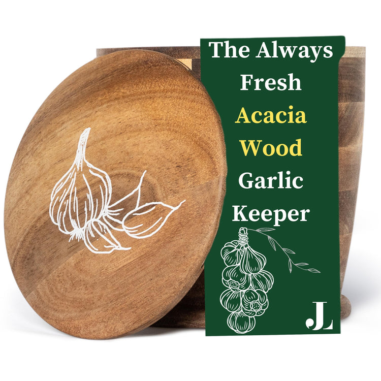 The Always Fresh Acacia Garlic Keeper For Counter With Lid