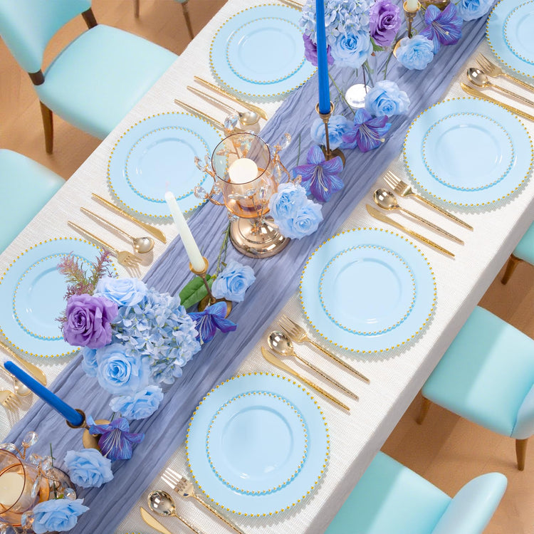 100pcs Light Blue Plastic Plates with Gold Beads for Wedding Party (100 Count)
