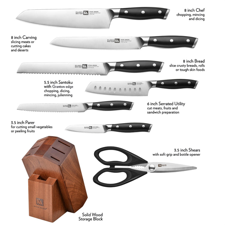 Stahl 8 Piece German Steel Kitchen Knife Block Set (8 Count)