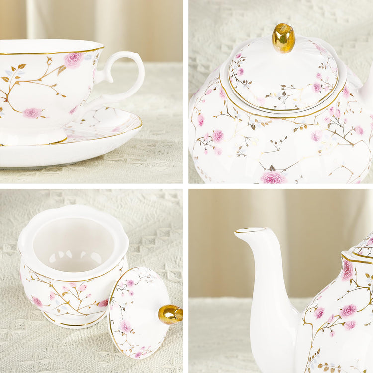 21 Piece English Gold Vine Floral Bone China Tea Sets