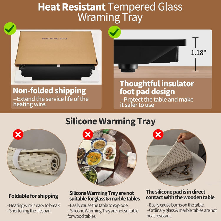 Electric Warming Tray(Large 22"x14"),Food Warmer with Thermostat and Full Surface Heating,Food Warming Mat with 2 Temperature Modes for Parties Buffet,Gatherings,Gold Edge Handles Warming Mat for Food